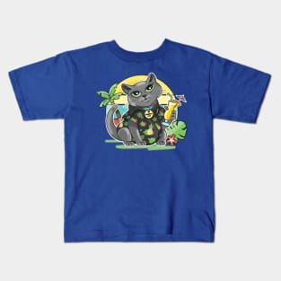 Cute cat wearing Hawaiian shirt Kids T-Shirt
